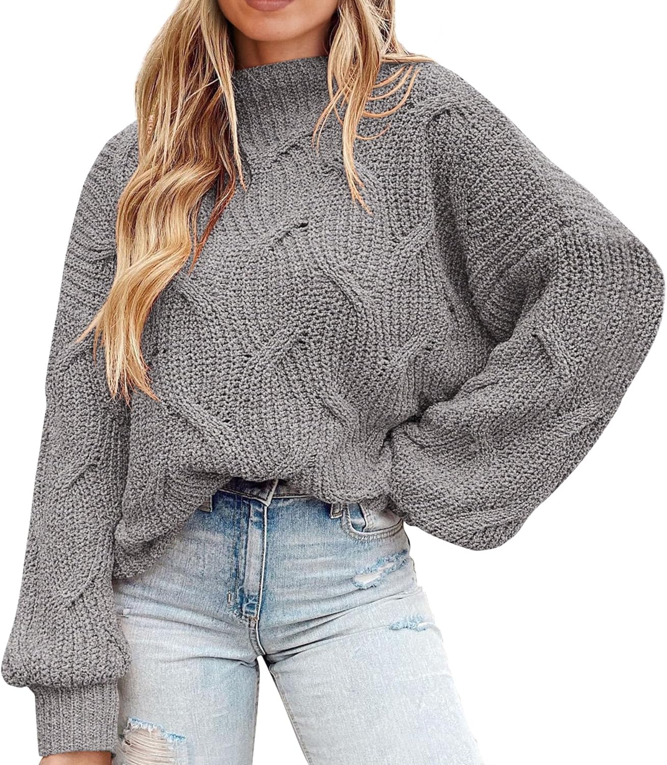 PRETTYGARDEN Women' Fall Oversized Pullover Sweaters Casual Crewneck Long Sleeve Chunky Cable Knit Blouse Top