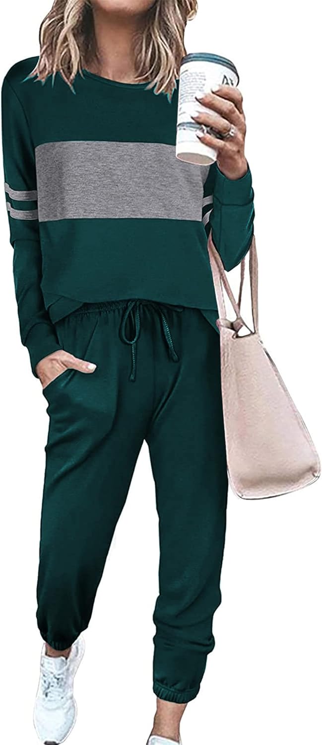 PRETTYGARDEN Women' Color Block 2 Piece Tracksuit Crewneck Long Sleeve Tops Long Sweatpants Outfits Lounge Sets