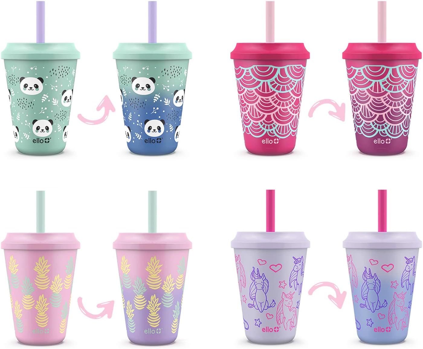 My daughter was obsessed with mom' tumblers, so I got these so she can have her own. The lids screw on to help prevent catastrophic spills but they aren't spill proof. They will slowly leak if tipped over. The color changing effect is cool, designs are cute. Perfect for little toddler hands.