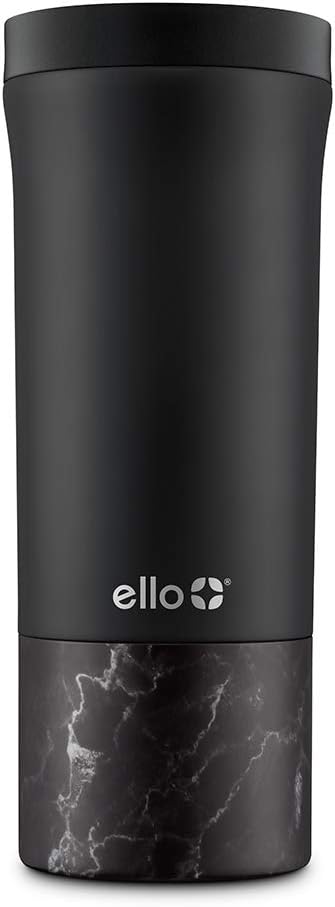 Ello Miri Vacuum Insulated Stainless Steel Travel Coffee Mug - Travel Tea Mug, 16 oz, Black Marble