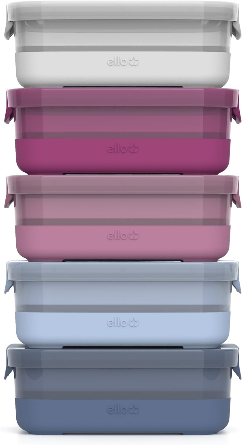 Ello 10 Pc BPA Free Plastic Meal Prep Container Set - 5 Pack with Silicone Boots, Airtight Lids, Dishwasher & Microwave Safe, Elderberry