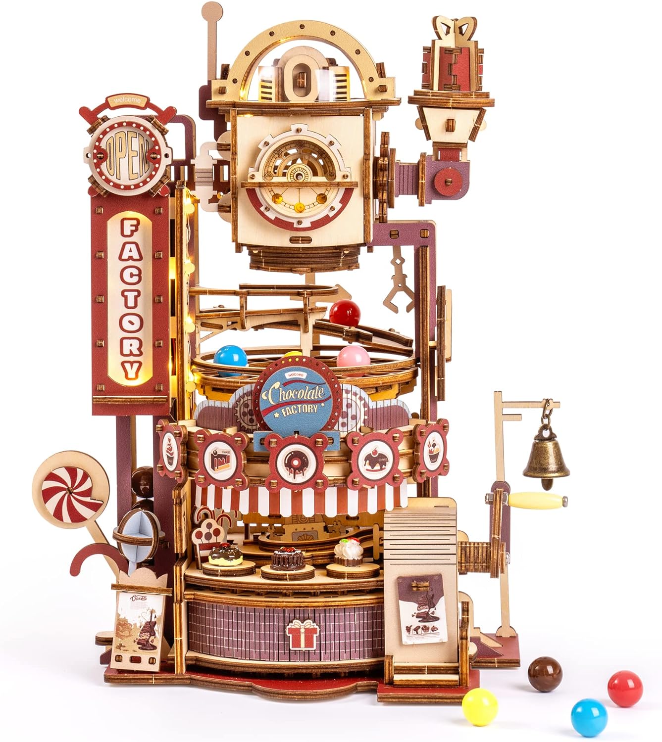 ROKR 3D Puzzles for Adults-Wooden Marble Run Chocolate Factory, Brain Teaser Model Building Kits for Adults to Build, Desk Decor for Boys Ages 14 