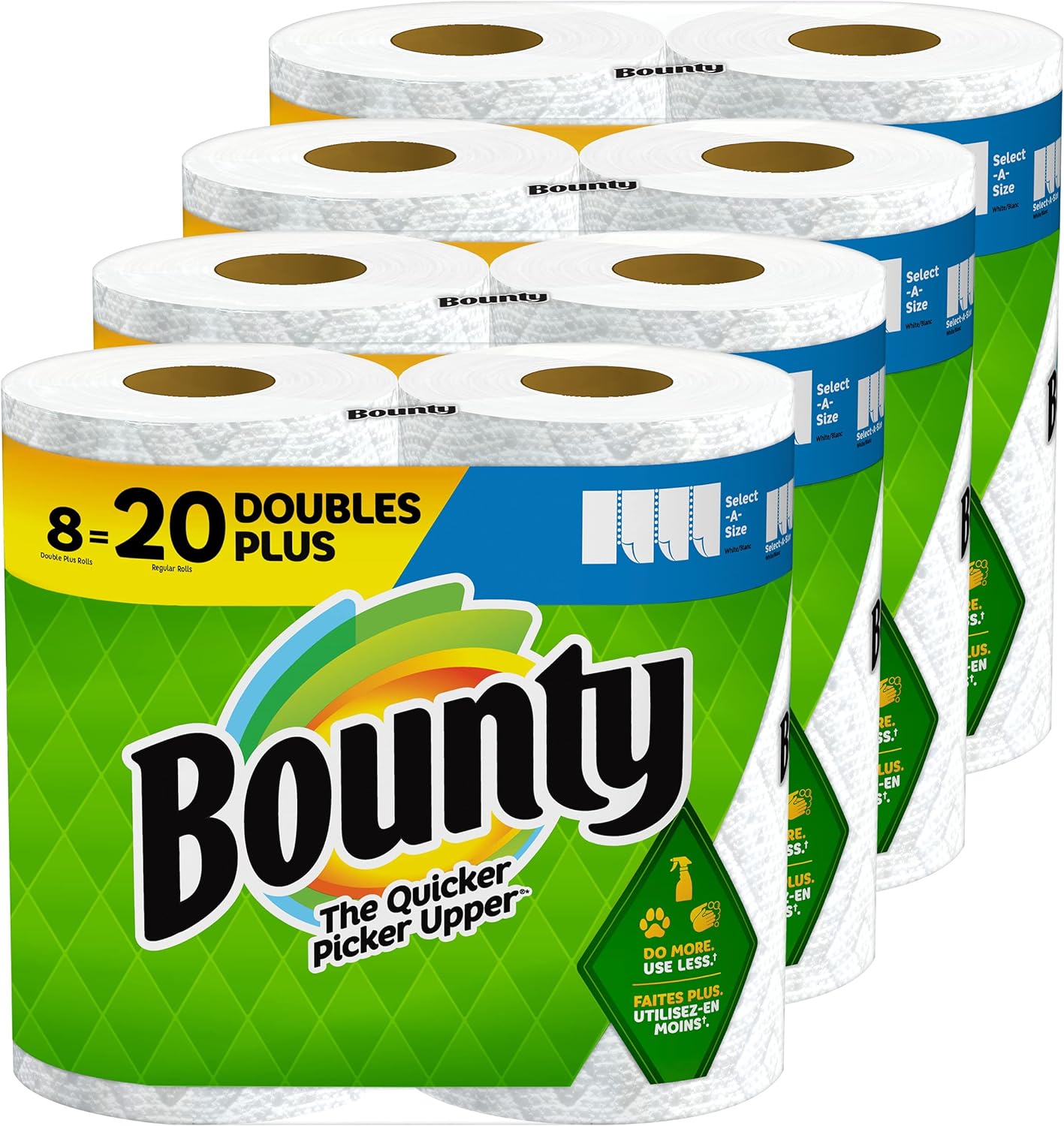 Bounty Select-A-Size Paper Towels, White, 8 Double Plus Rolls = 20 Regular Rolls