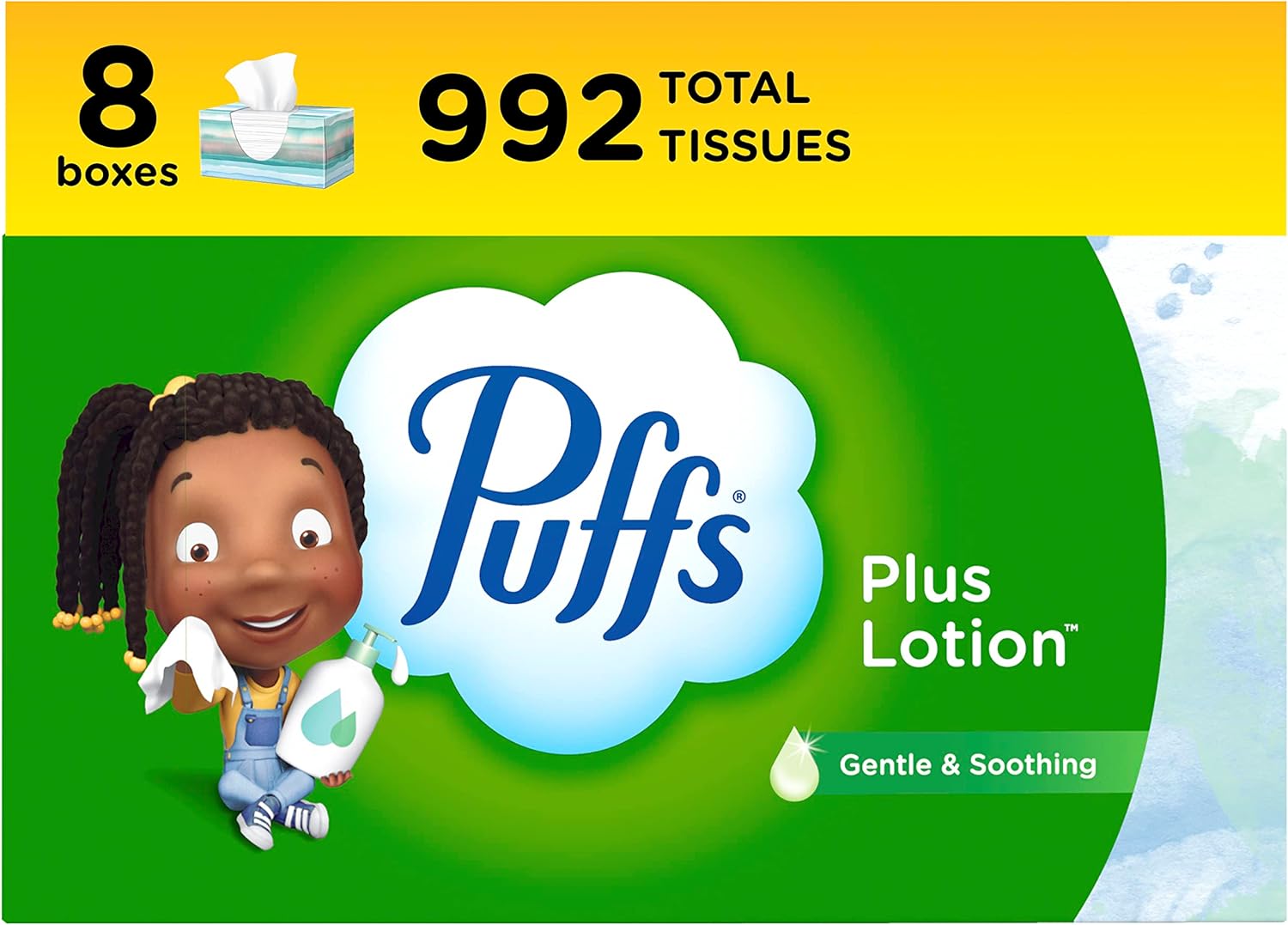 Puffs Plus Lotion Facial Tissues, 8 Family Boxes, 124 Facial Tissues per Box