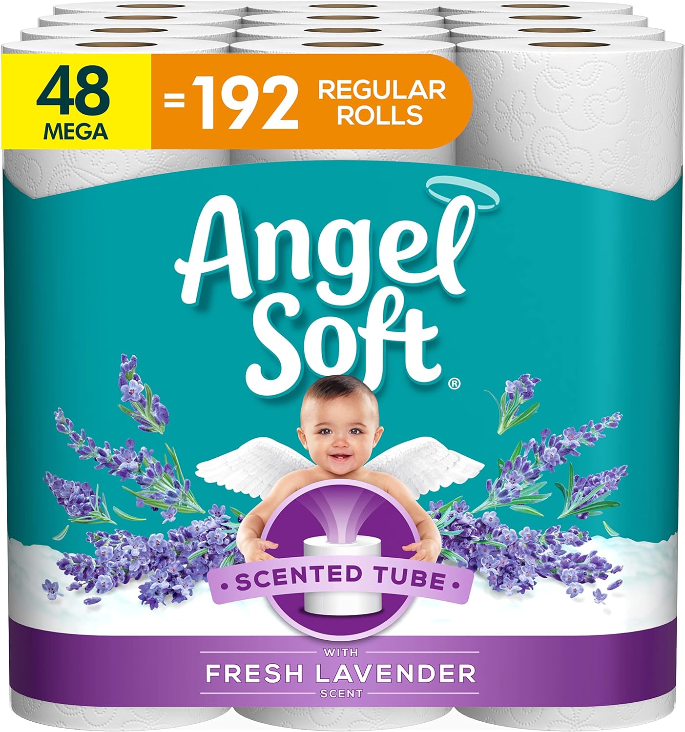 Angel Soft Toilet Paper, 48 Mega Rolls with Lavender Scented Tube