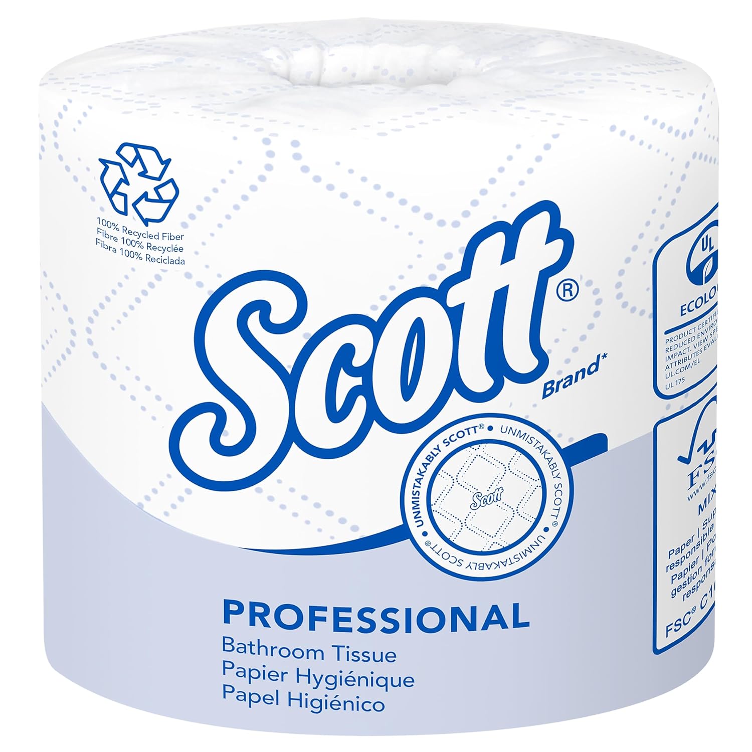 Scott Professional 100% Recycled Fiber Standard Roll Toilet Paper (13217), with Elevated Design, 2-Ply, White, Individually wrapped rolls, 473 Count (Pack of 80), Total 37,840 Sheets