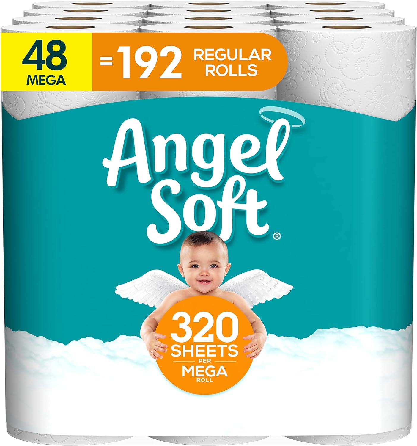 Angel Soft Toilet Paper, 48 Mega Rolls = 192 Regular Rolls, 2-Ply Bath Tissue