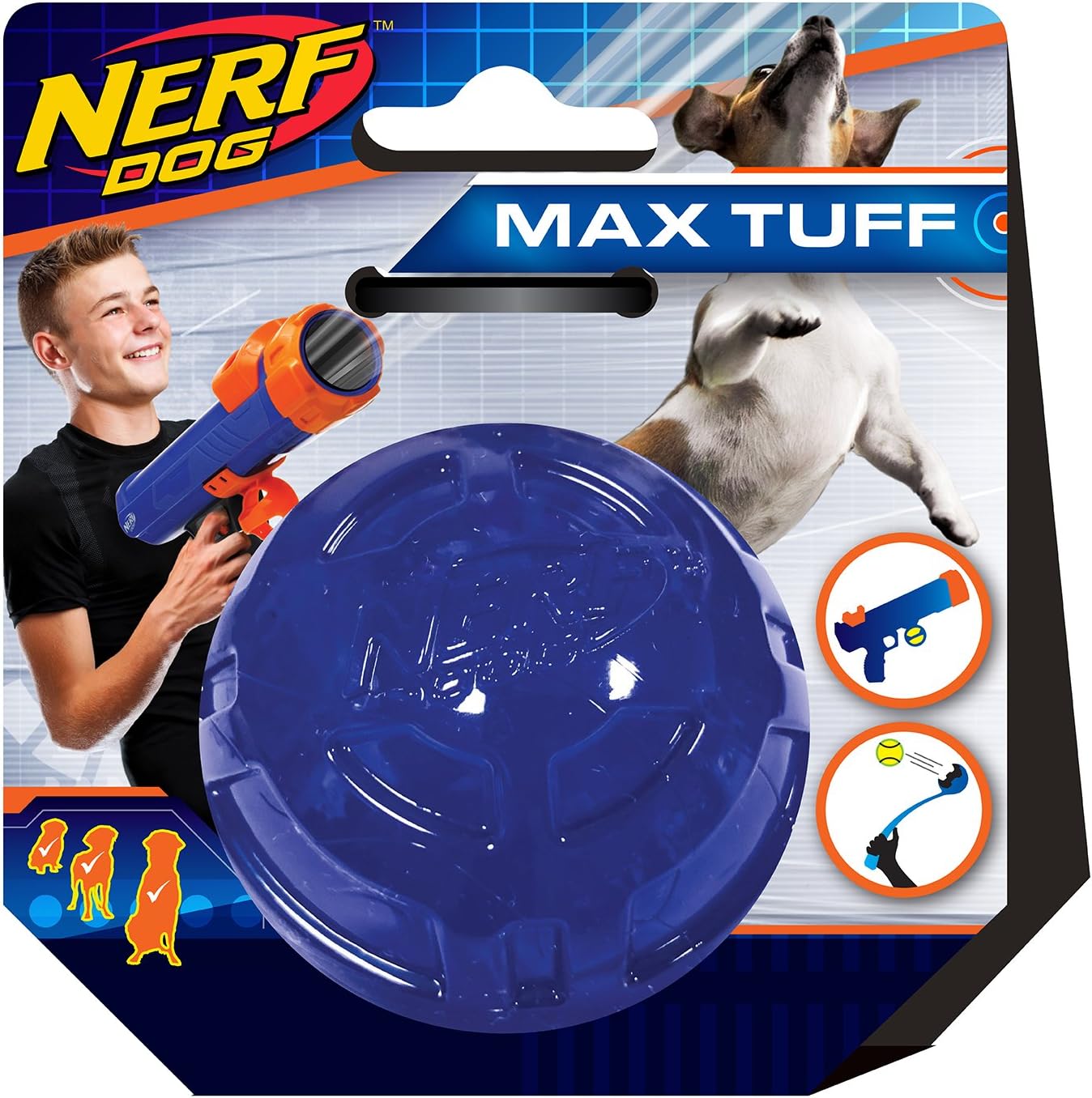 Nerf Dog Ultra Tough Rubber Ball Dog Toy, Lightweight, Durable and Water Resistant, 2.5 Inches, For Small/Medium/Large Breeds, Single Unit, Blue