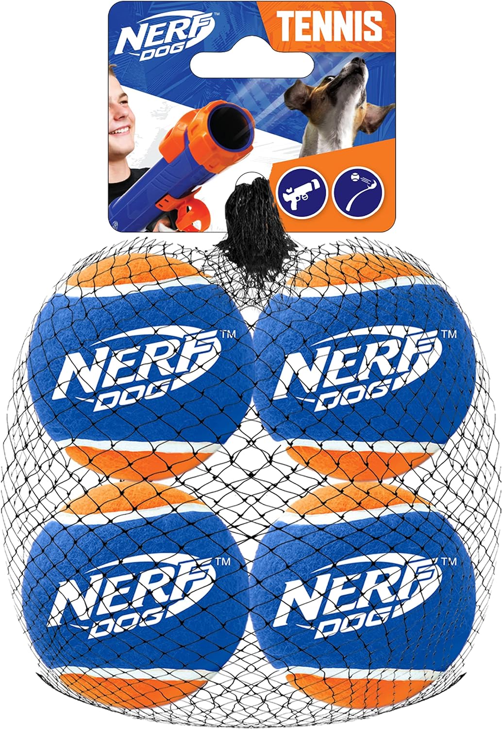 Nerf Dog 4 Pack - Standard Non-Squeak Tennis Ball - Blue/Orange