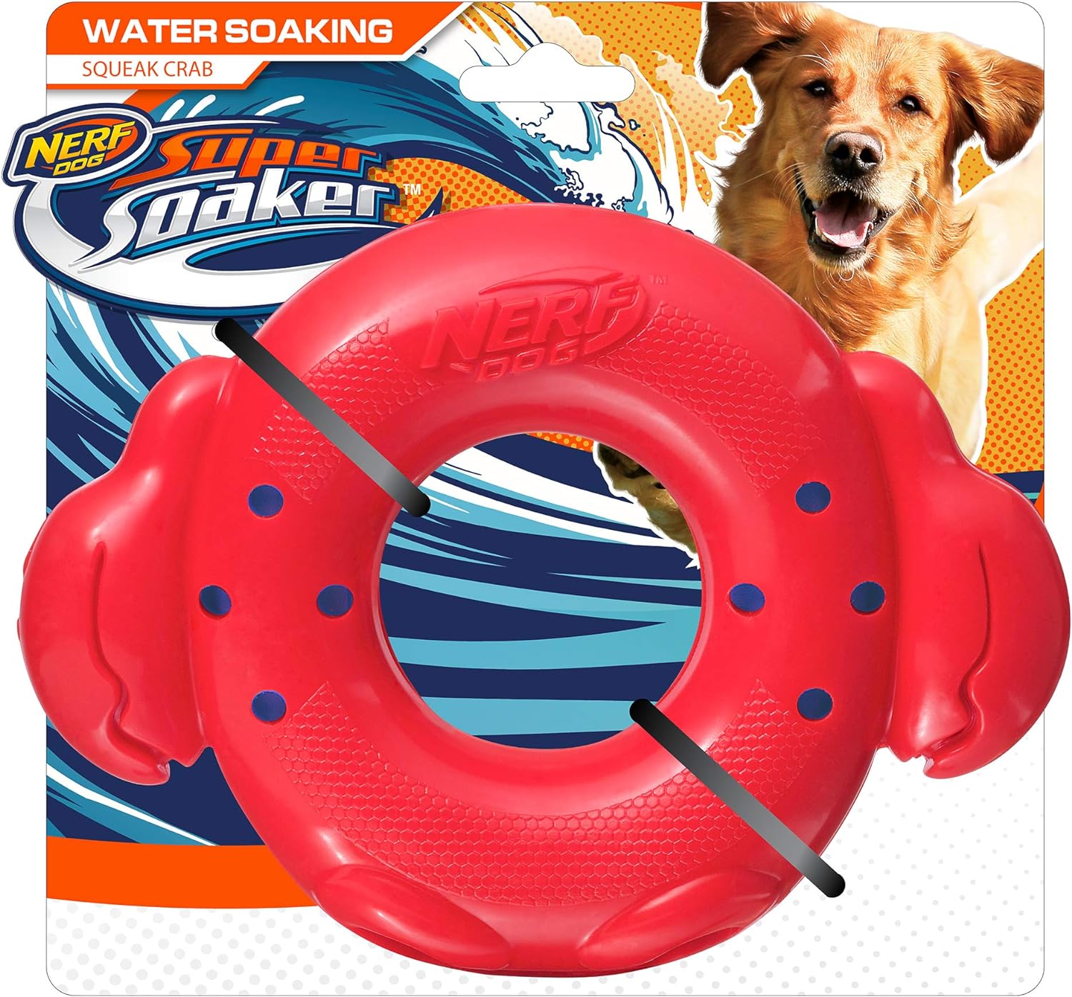 Nerf Dog Crab Ring Dog Toy, Lightweight, Durable and Water Resistant, 7 Inches, for Medium/Large Breeds, Single Unit, Red