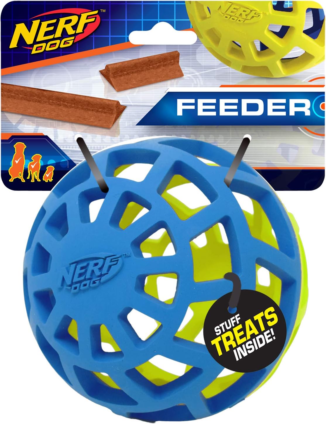 Nerf Dog 5 Inch Durable Treat Feeder Ball for Dogs, Blue/Green
