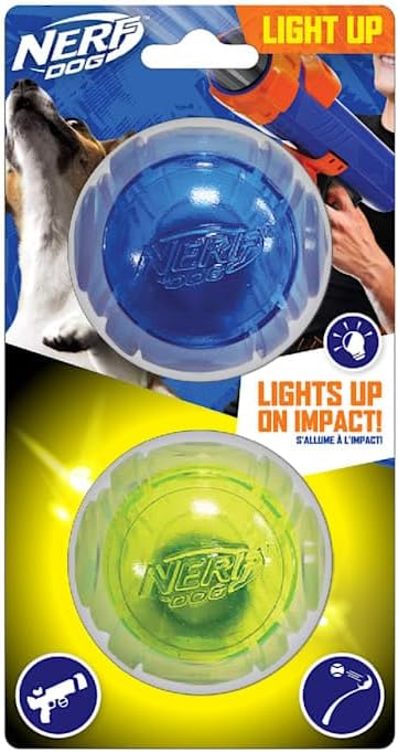 NERF Blue/Green Lightning LED Ball Dog Toys, X-Small, Pack of 2