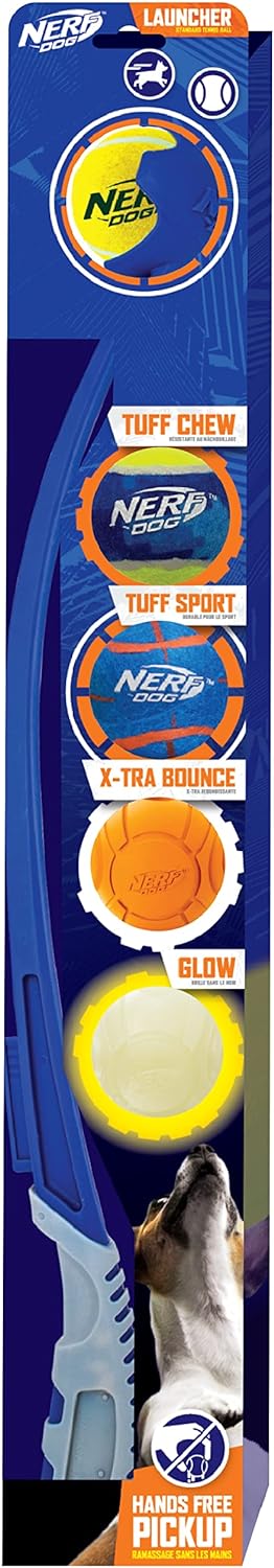 Nerf Dog 25in Translucent Air Strike Thrower, Dog Toy Gift Set with Five 2.5in Balls, Lightweight, Durable and Water Resistant, for Small/Medium/Large Breeds
