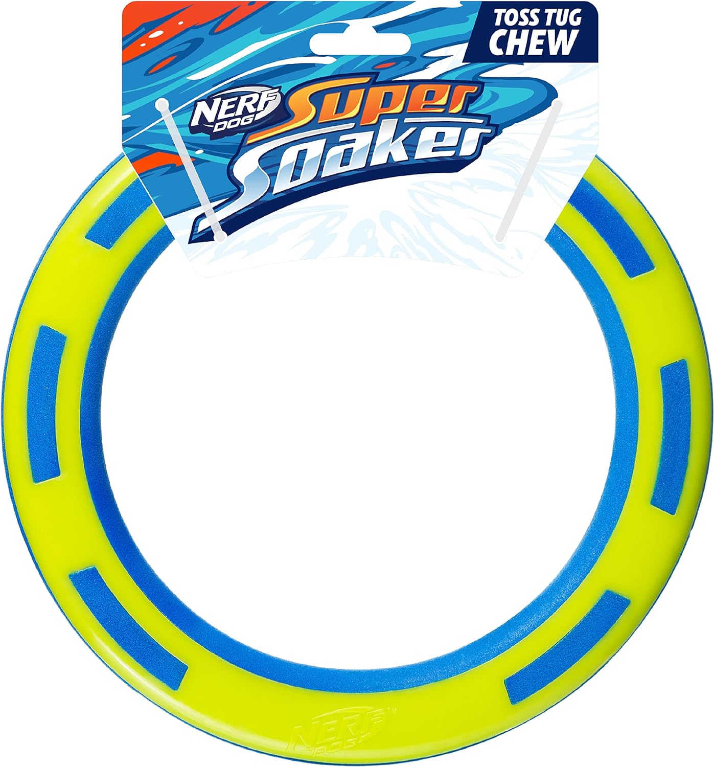 Nerf Dog Rubber & Foam Ring Dog Toy, Flying Disc, Lightweight, Durable and Water Resistant, 9 Inch Diameter, for Medium/Large Breeds, Single Unit, Blue/Green