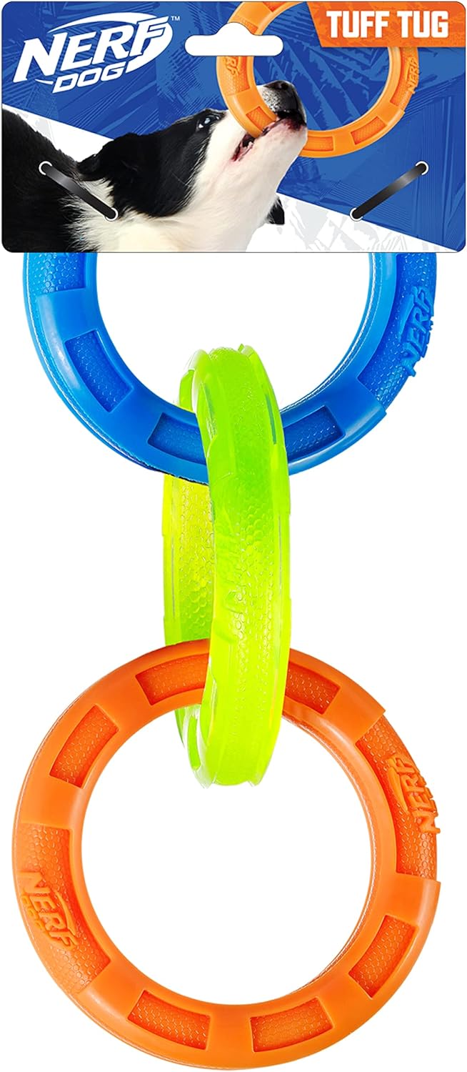 Nerf Dog 11.5in 3-Ring TPR Tug - Blue, Green & Orange