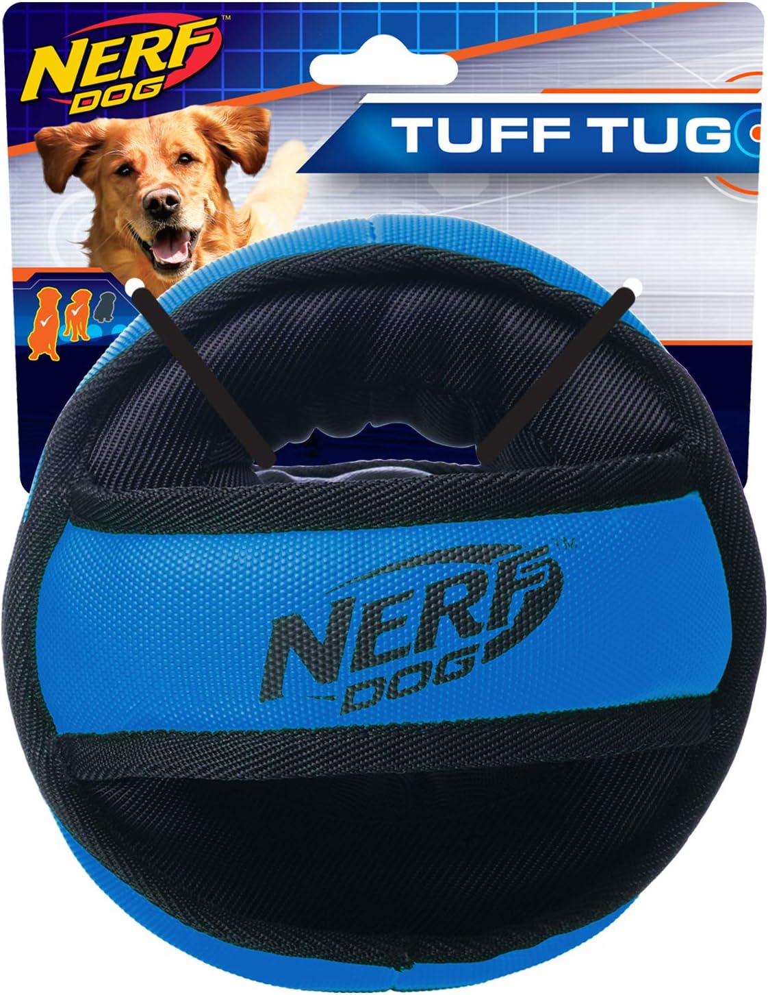 Nerf Dog Chewable Ball Dog Toy with Interactive X-Ring Design, Lightweight, Durable and Water Resistant, 6.5 Inch Diameter for Medium/Large Breeds, Single Unit, Blue