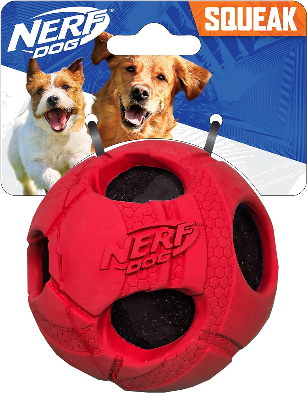 Nerf Dog 1484 Red Rubber Wrapped Bash Tennis Ball Squeak Toy, Medium
