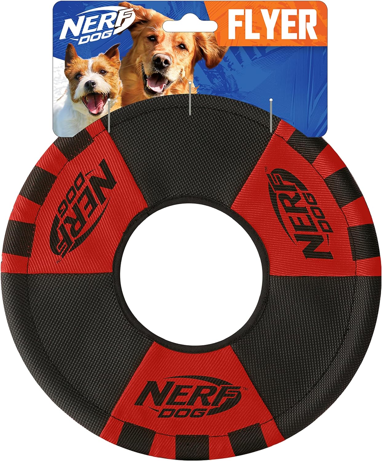 Nerf Dog Trackshot Toss and Tug Ring Dog Toy, Lightweight, Durable and Water Resistant, 9 Inches, for Medium/Large Breeds, Single Unit, Red/Black