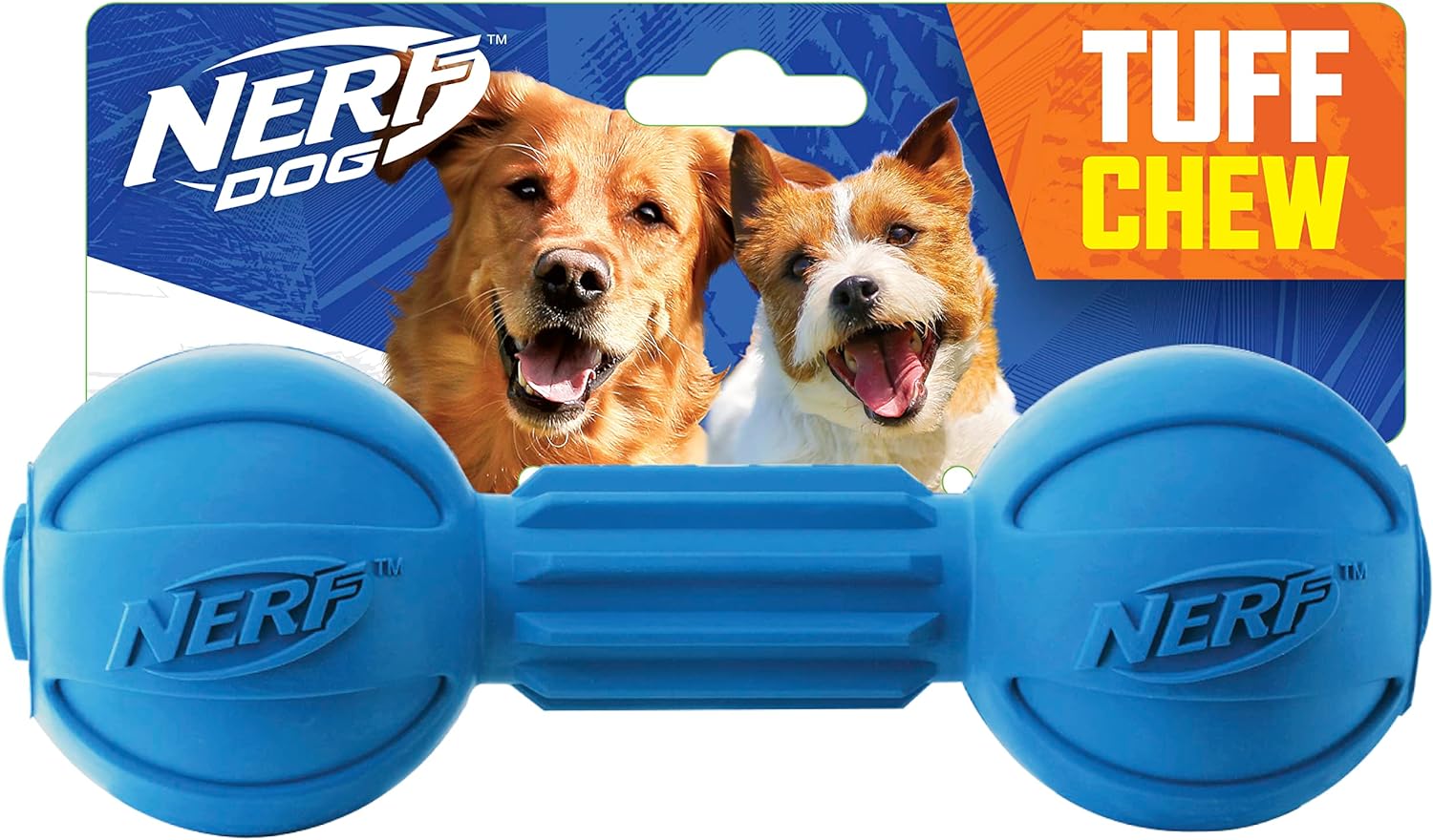 Nerf Dog Rubber Chew Barbell Dog Toy, Lightweight, Durable and Water Resistant, 7.5 Inches, For Medium/Large Breeds, Single Unit, Blue