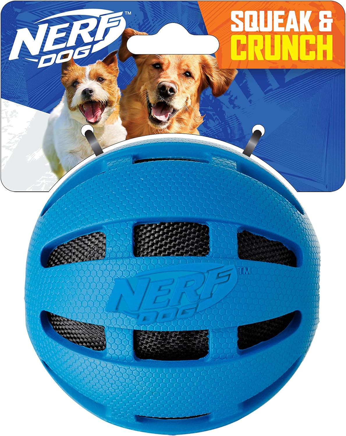 Nerf Dog Crunch and Squeak Rubber Ball Dog Toy, Single, Medium/Large, Blue