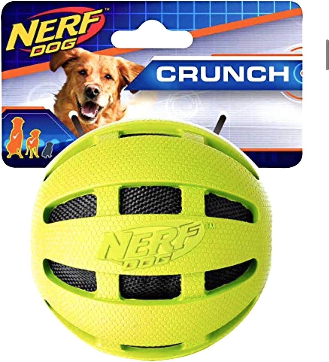 Nerf Dog Checker Ball Dog Toy with Interactive Crunch, Lightweight, Durable and Water Resistant, 3.8 Inches, for Medium/Large Breeds, Single Unit, Green (4272-D)