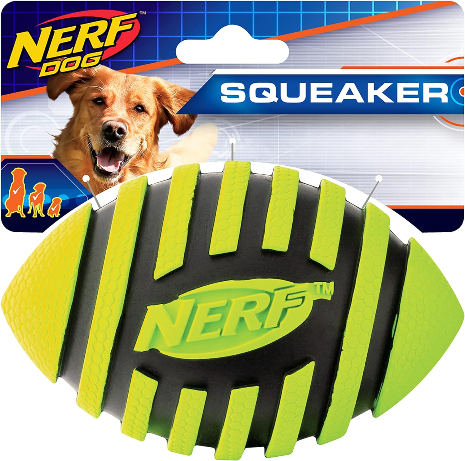 Nerf Dog Spiral Football Dog Toy with Interactive Squeaker, Lightweight, Durable and Water Resistant, 5 Inches for Medium/Large Breeds, Single Unit, Green