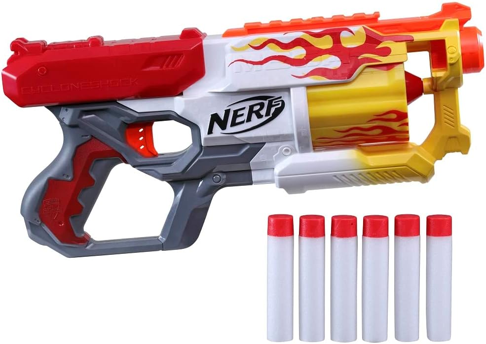 NERF Mega CycloneShock Toy Blaster, Hotrod Color Style, 6-Dart Drum, 6 AccuStrike Mega Darts, Easy Priming (Amazon Exclusive)