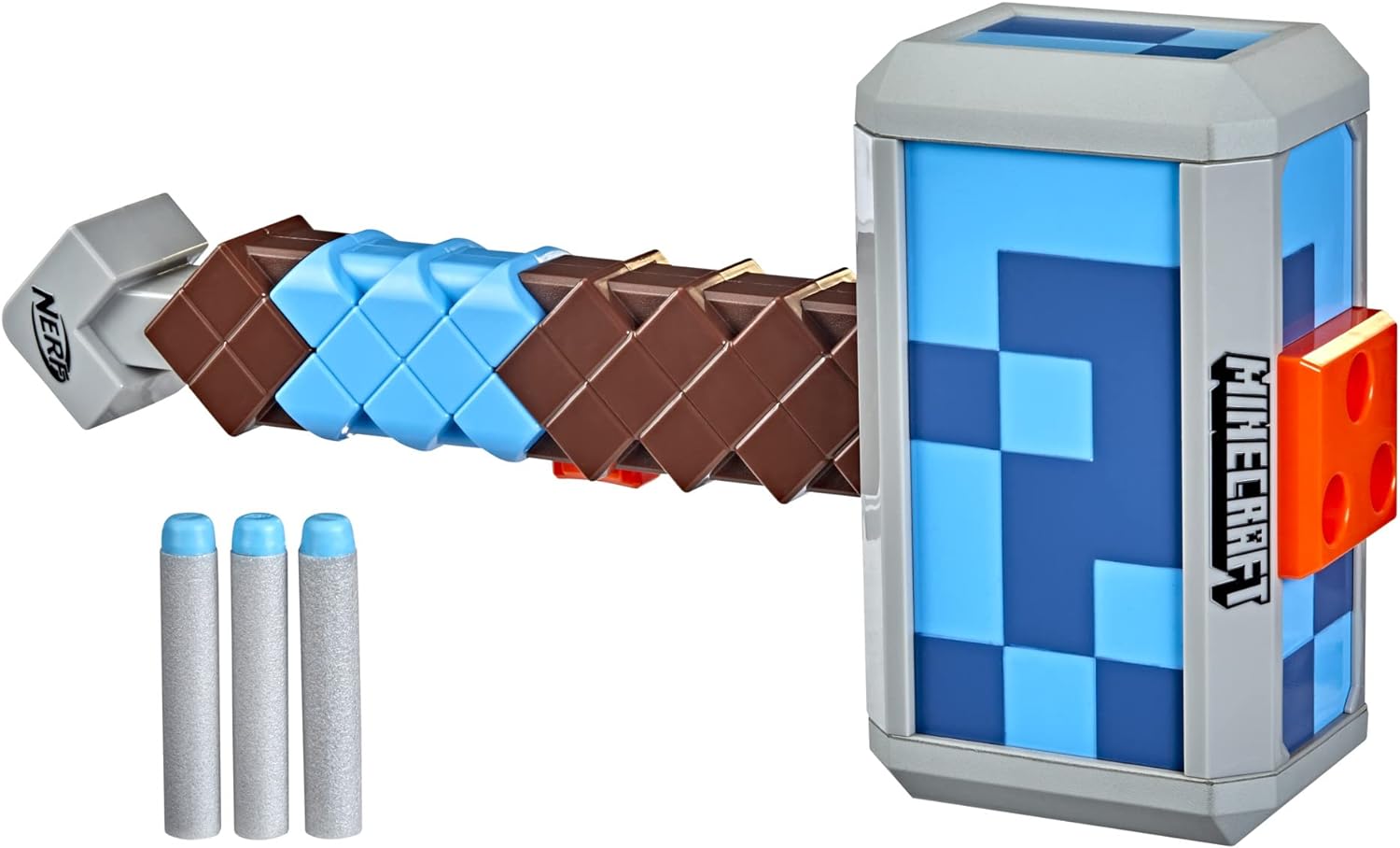 NERF Minecraft Stormlander Dart-Blasting Hammer, Fires 3 Darts, Includes 3 Official Elite Darts, Pull-Back Priming Handle