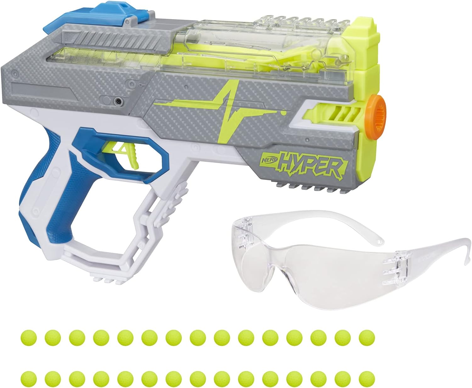 NERF Hyper Rush-40 Pump-Action Blaster, 30 Hyper Rounds, Eyewear, Up to 110 FPS Velocity, Easy Reload, Holds Up to 40 Rounds