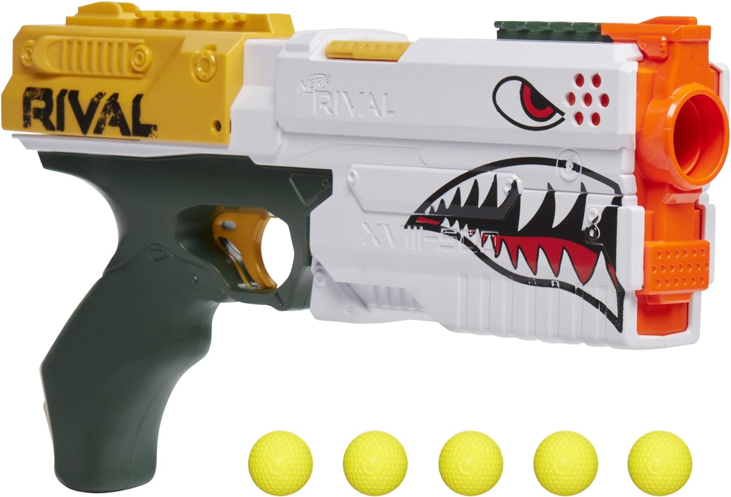 Nerf Rival Kronos XVIII-500 Blaster, Breech-Load, 5 Nerf Rival Rounds, Spring Action, 90 FPS Velocity, White Color Design, Ages 14+ (Amazon Exclusive)