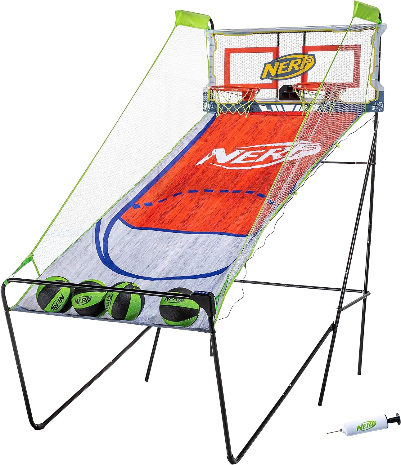 NERF Basketball Arcade Shootout - Proshot Indoor Electronic Double Basketball Hoop Game - Dual Court Basketball Shooting with Electronic Scoreboard + (4) Basketballs - 2 Player Shooting Game Multi