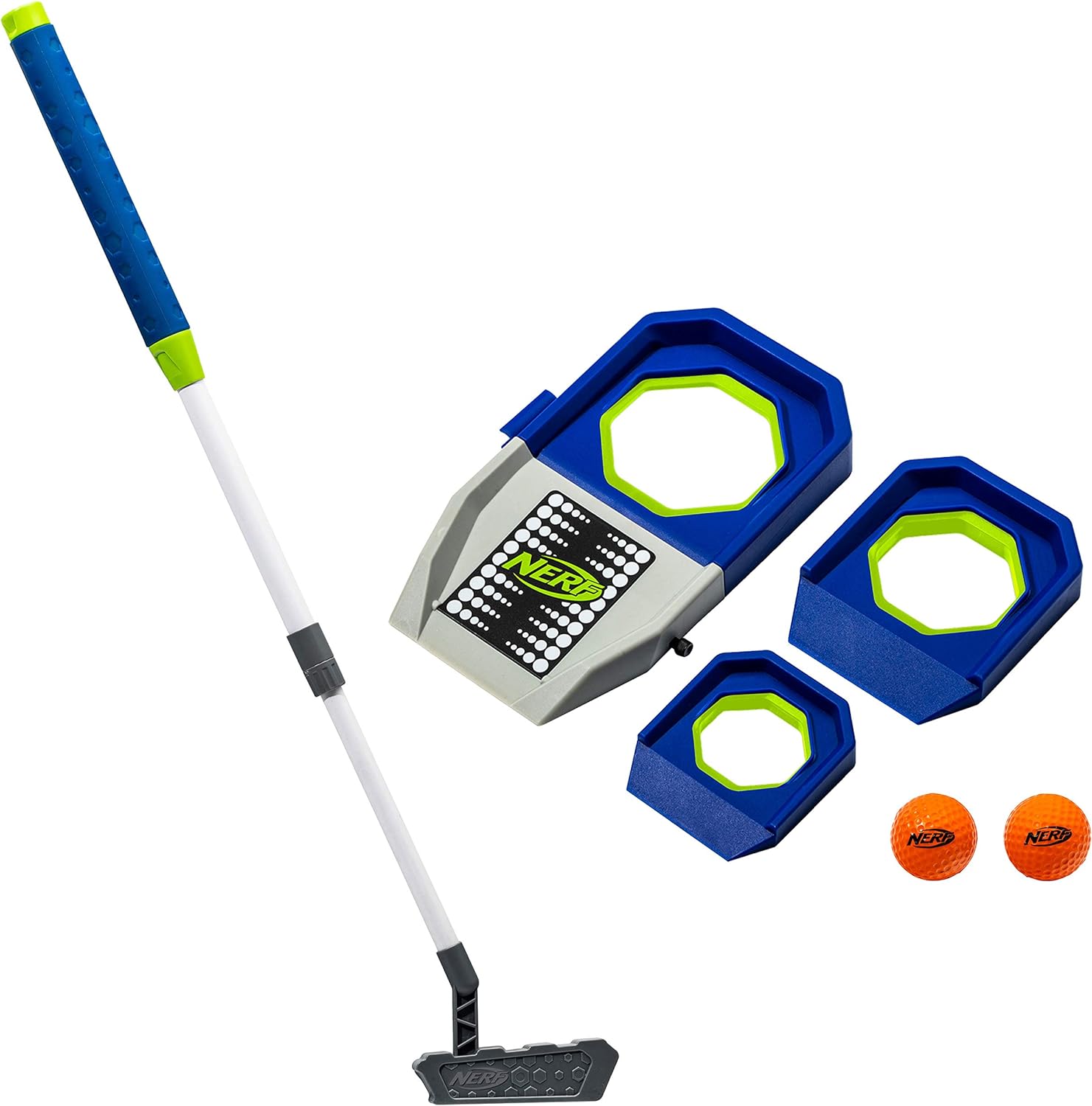 NERF Trick Shot Golf Set - Indoor & Outdoor Putting Trick Shot Kids Golf Set - Includes Putter, Balls, Ramp & Cups - All-in-One Golf Set for Kids