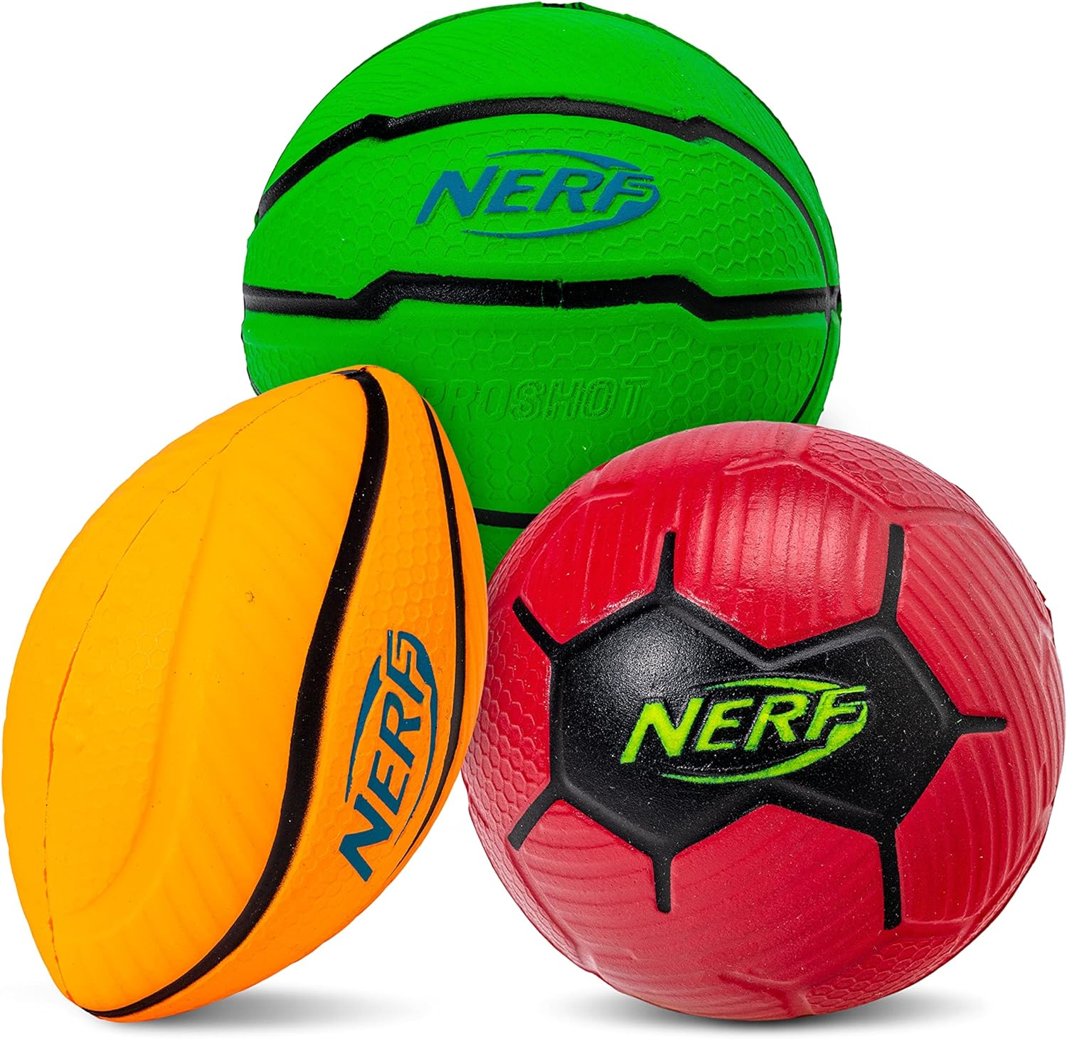NERF Micro Foam Sports Ball Set - Kids Foam Micro Football, Soccer Ball + Basketball Set Soft Stress Relief Foam Sports Set for Kids - Multicolor