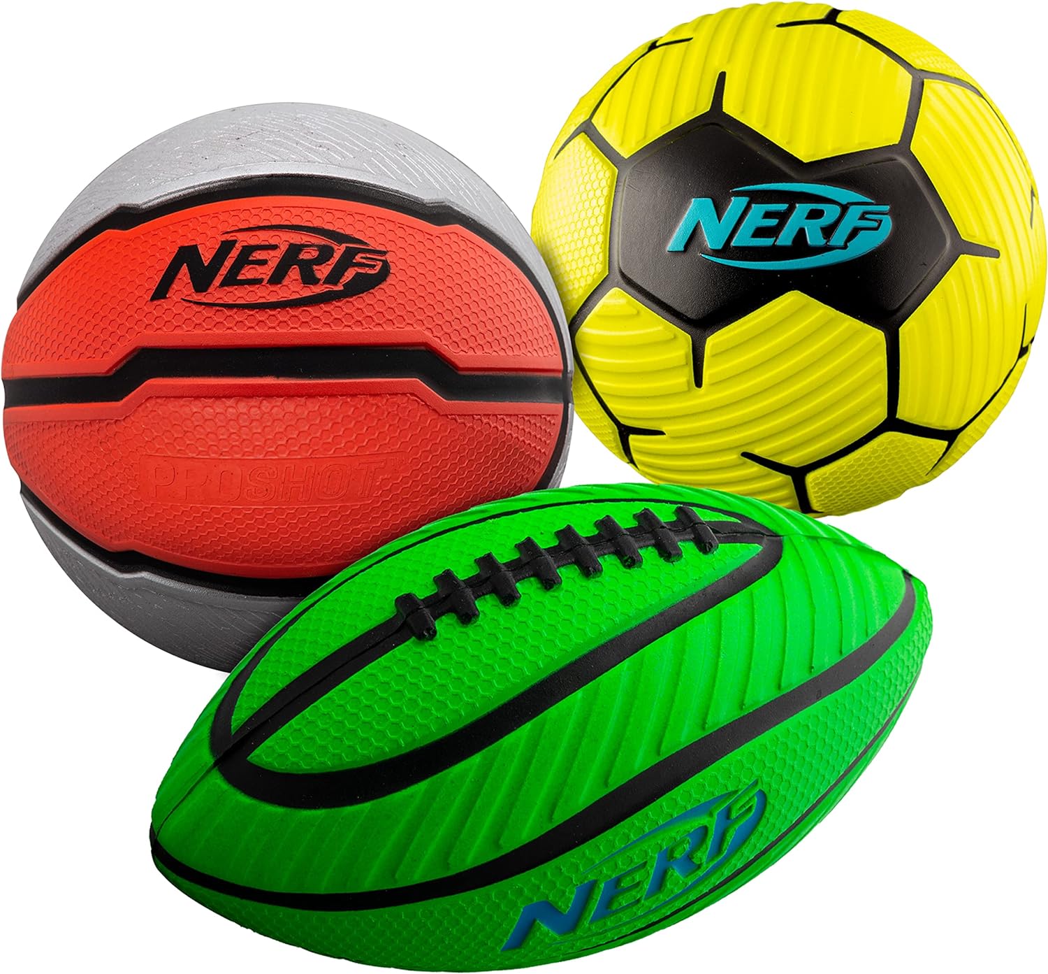 NERF Mini Foam Ball Set - Football, Soccer Ball and Basketball - Soft Foam Balls for Kids - Multicolor