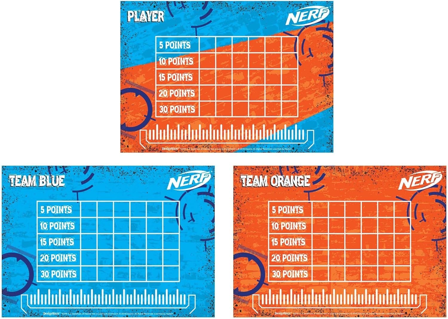 Amscan Nerf Score Cards, 7 x 5, Pack of 24, Orange and Blue