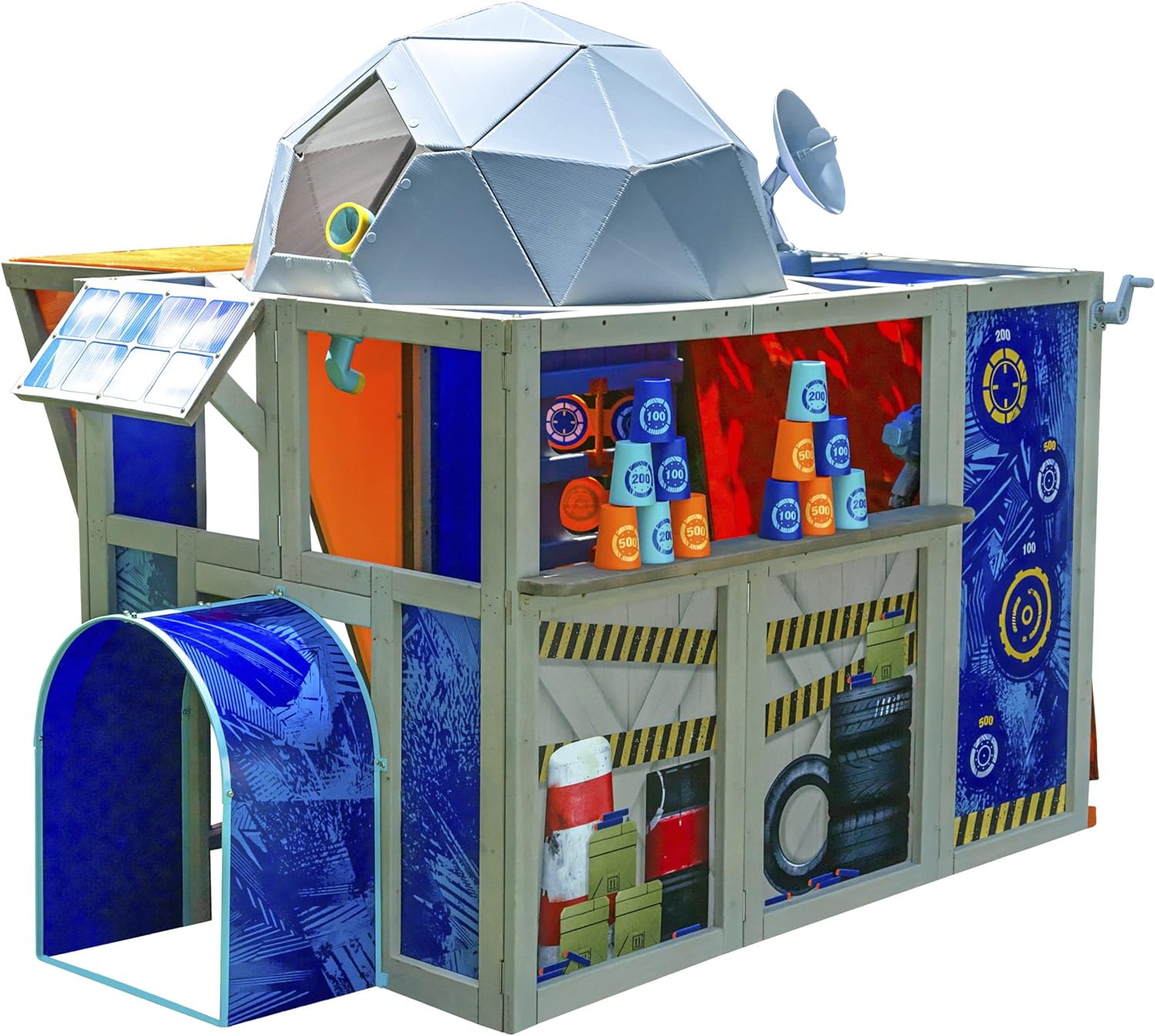 Nerf Geo Strike Headquarters Wooden Outdoor Fort with Targets, Satellite, Periscope & Storage