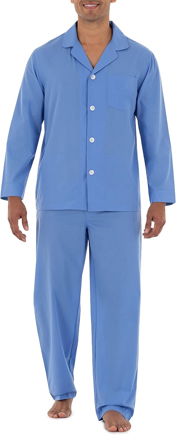 Fruit of the Loom Men' Long Sleeve Broadcloth Pajama Set