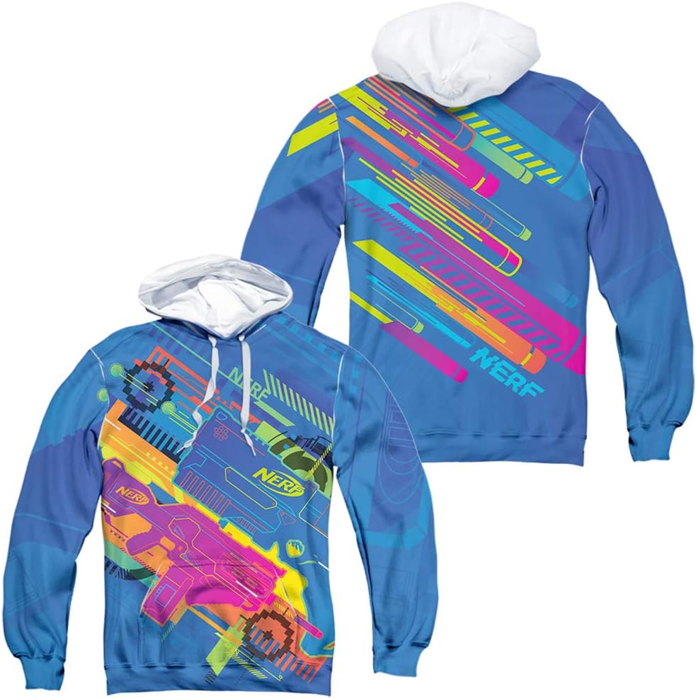 Trevco Nerf Neon Collage Unisex Adult Front and Back Sublimated Pull-Over Hoodie for Men and Women