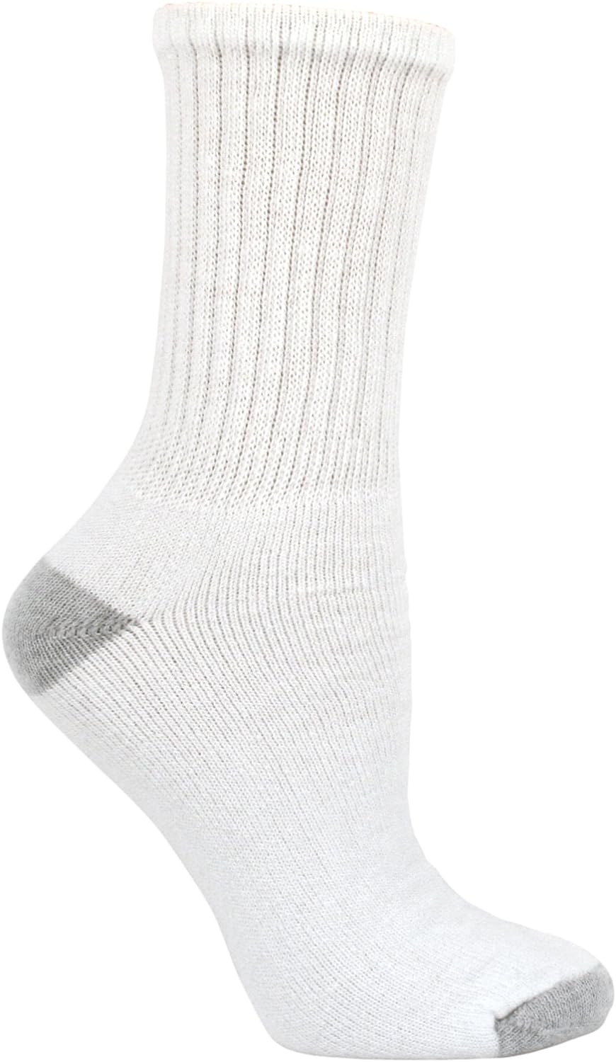 Fruit of the Loom Women' 6 Pack Core Crew Socks, White, Shoe Size: 8-12