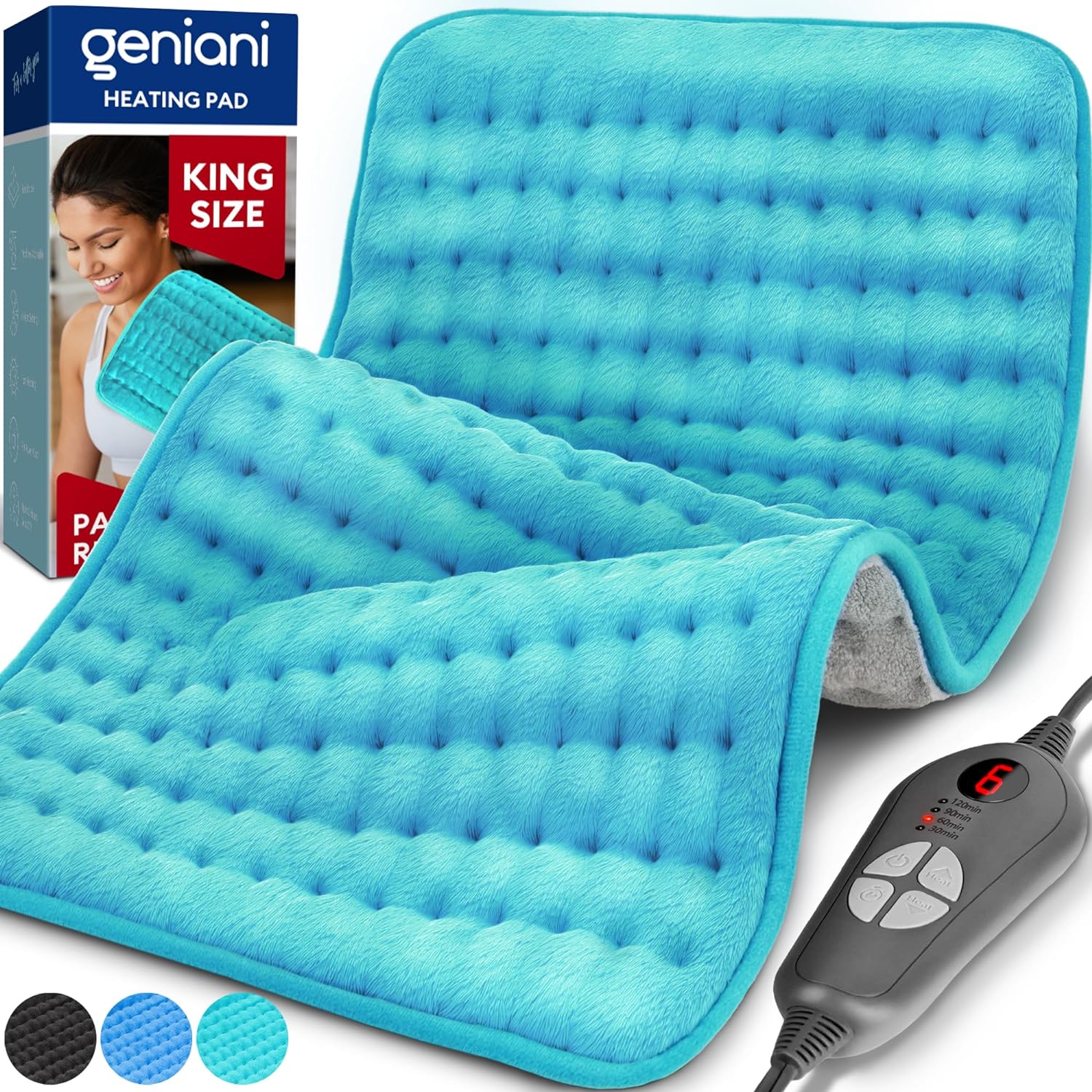 GENIANI Double Sided XL Heating Pad Electric for Lower Back Pain & Period Cramps Relief, Heat Pad with 6 Heat Settings for Neck & Shoulders, Christmas Gifts for Men & Women (12x24 Viridian Green)