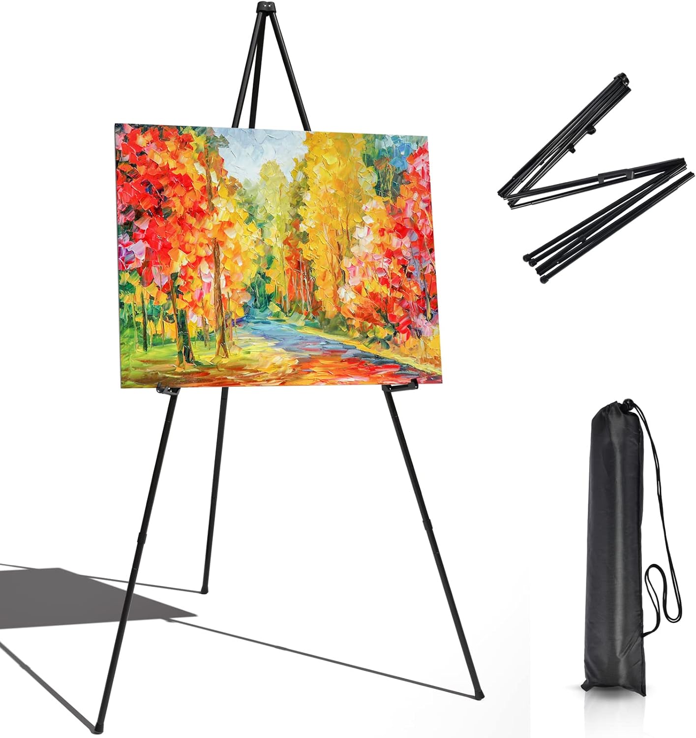 Portable Art Easel Stand 63 Inches - Black Picture Stands for Display w/Bag - Tabletop Art Easel Stand for Sign, Wedding Signs, Poster Stand, Painting Canvas Stand - Metal Tripod, Easels for Display