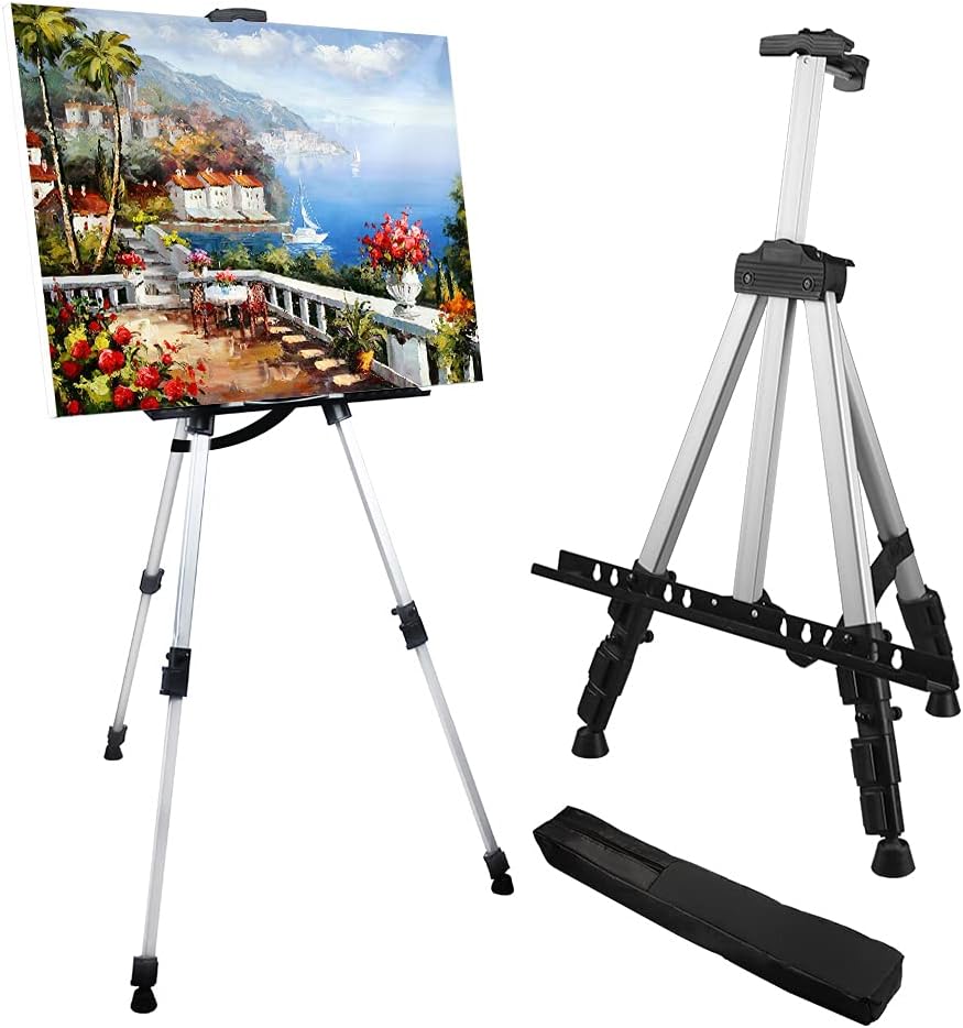 Artist Easel Stand, RRFTOK Metal Tripod Adjustable Easel for Painting Canvases Height from 17 to 66 Inch,Carry Bag for Table-Top/Floor Drawing and Didplaying