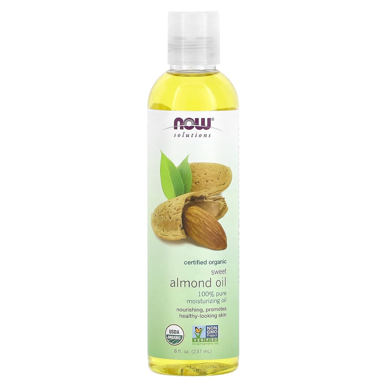 NOW Solutions, Organic Sweet Almond Oil, 100% Pure Moisturizing Oil, Promotes Healthy-Looking Skin, Unscented Oil, 8-Ounce