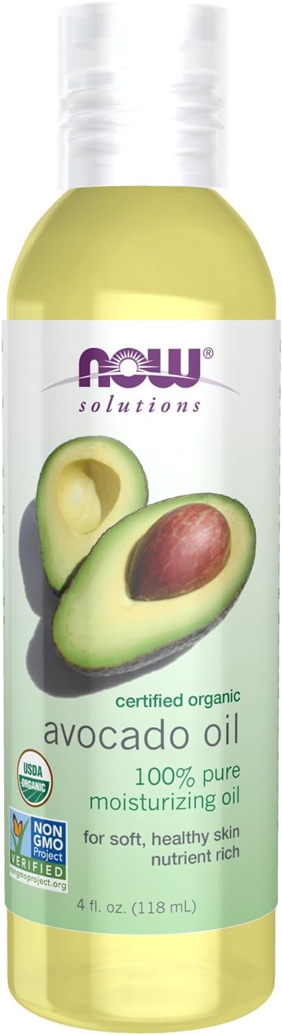 NOW Solutions, Organic Avocado Oil, 100% Pure Moisturizing Oil, Nutrient Rich and Hydrating, 4-Ounce