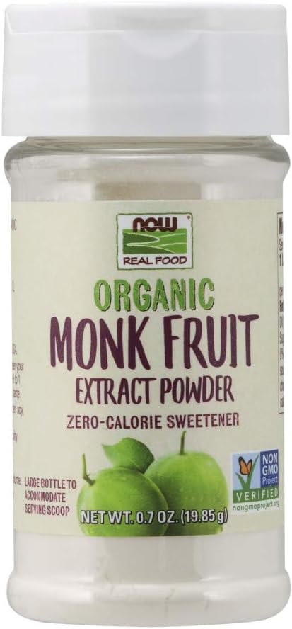 NOW Foods, Certified Organic Monk Fruit Extract Powder, Zero Calorie Sweetener, Large Bottle for Serving Scoop, Certified Non-GMO, 0.7-Ounce