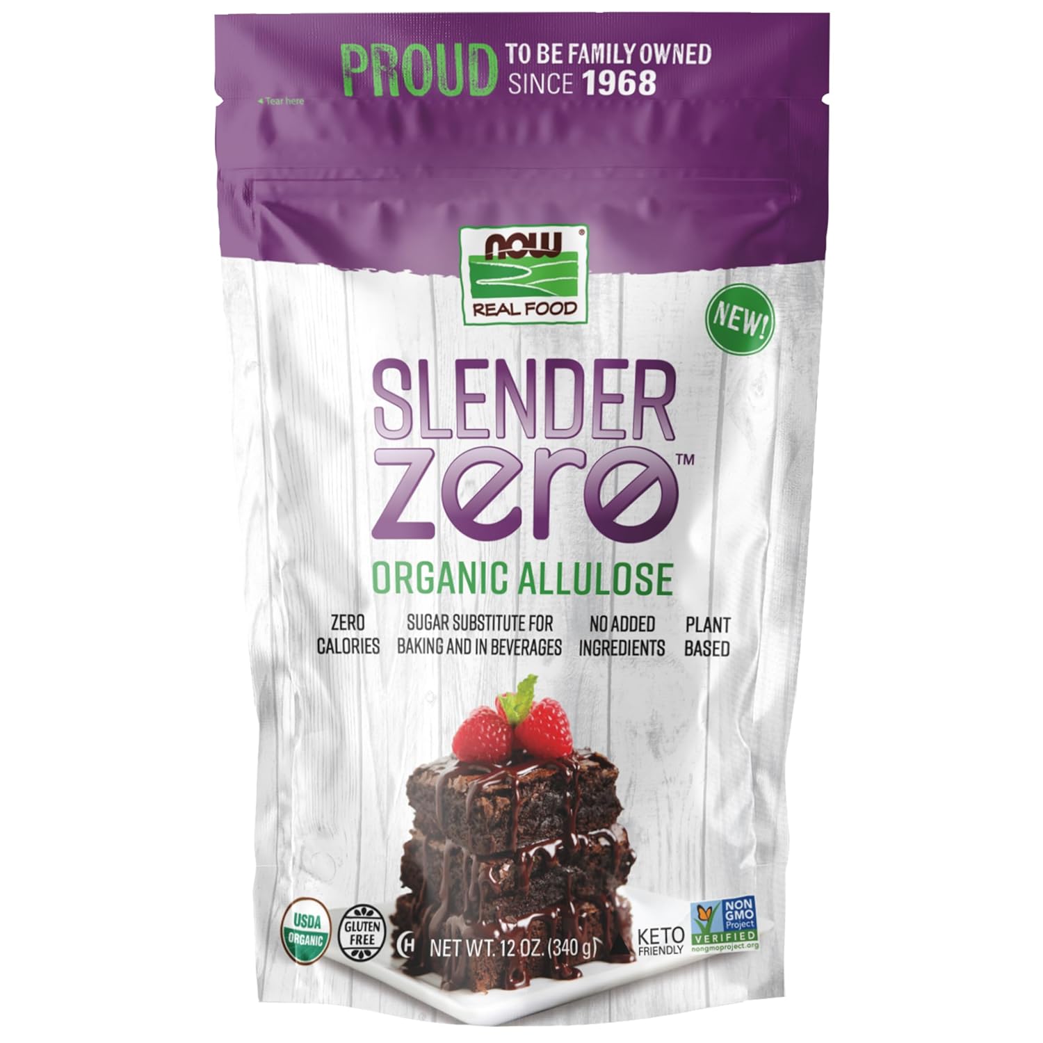 NOW Real Food, Slender Zero, Organic Allulose, Zero Calories, Sugar Substitute for Baking and Beverages, No Added Ingredients, Plant Based, 12 oz (340 g)