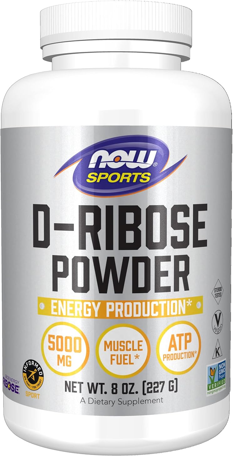 NOW Sports Nutrition, D-Ribose Powder 5,000 mg, Certified Non-GMO, Energy Production*, 8-Ounce