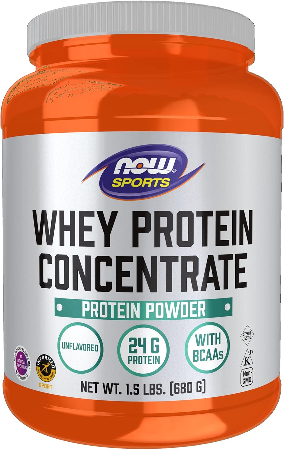 NOW Sports Nutrition, Whey Protein Concentrate, 24 g With BCAAs, Unflavored Powder, 1.5-Pound