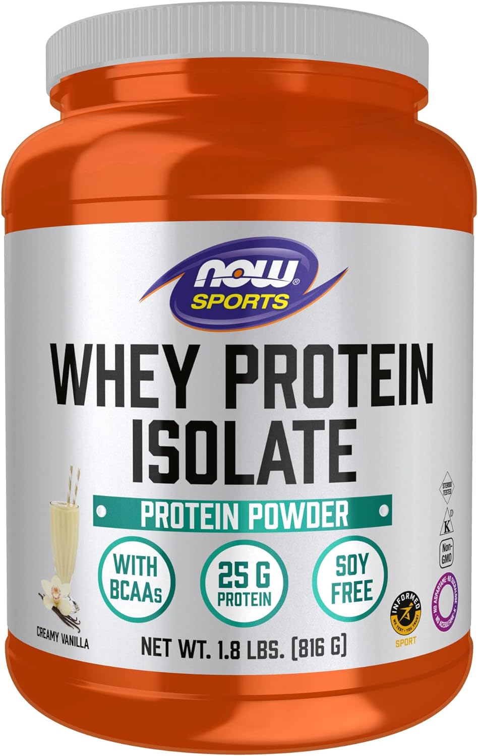 NOW Sports Nutrition, Whey Protein Isolate, 25 G With BCAAs, Creamy Vanilla Powder, 1.8-Pound