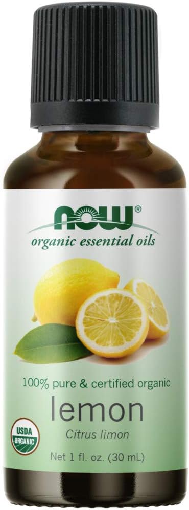 NOW Essential Oils, Organic Lemon Oil, Cheerful Aromatherapy Scent, Cold Pressed, 100% Pure, Vegan, Child Resistant Cap, 1-Ounce